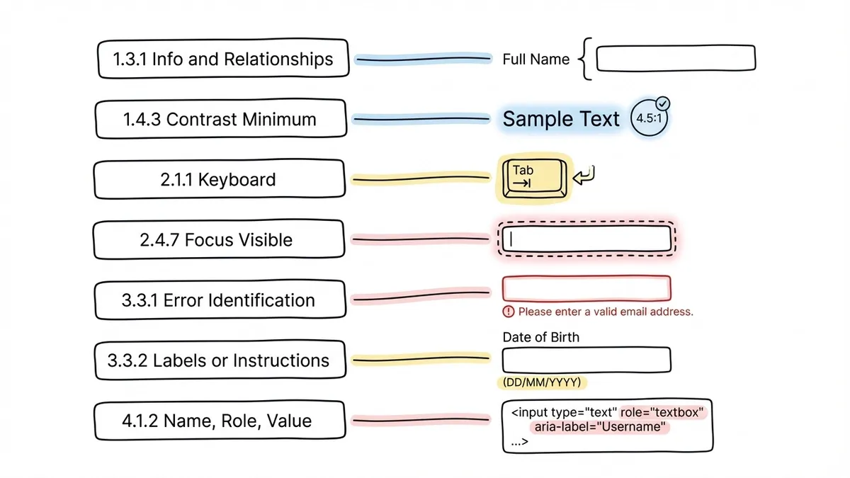 Diagram mapping WCAG success criteria to specific form elements