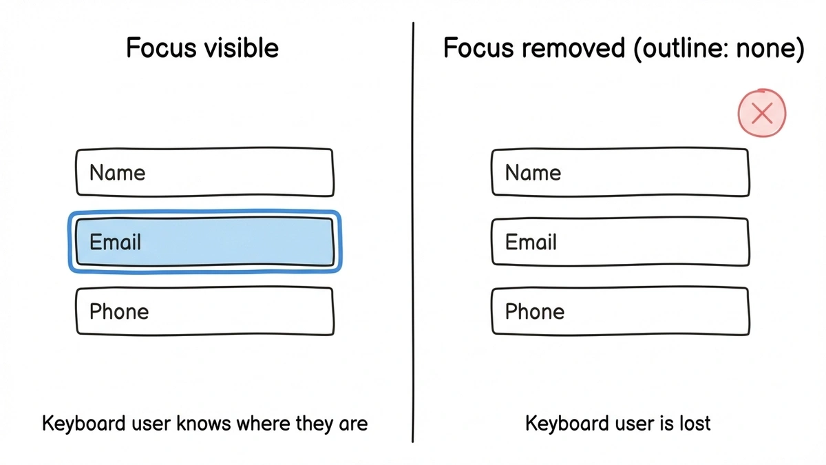 Side-by-side form comparison showing visible versus removed focus indicators