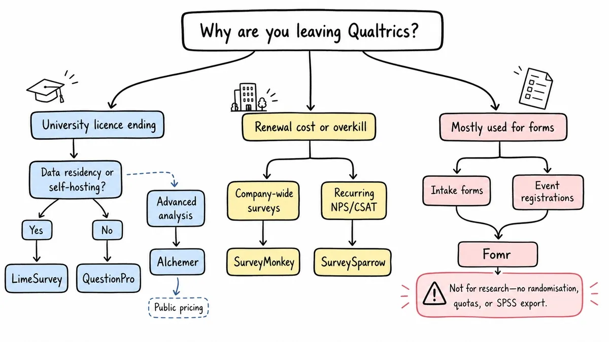 Decision tree for choosing a Qualtrics replacement