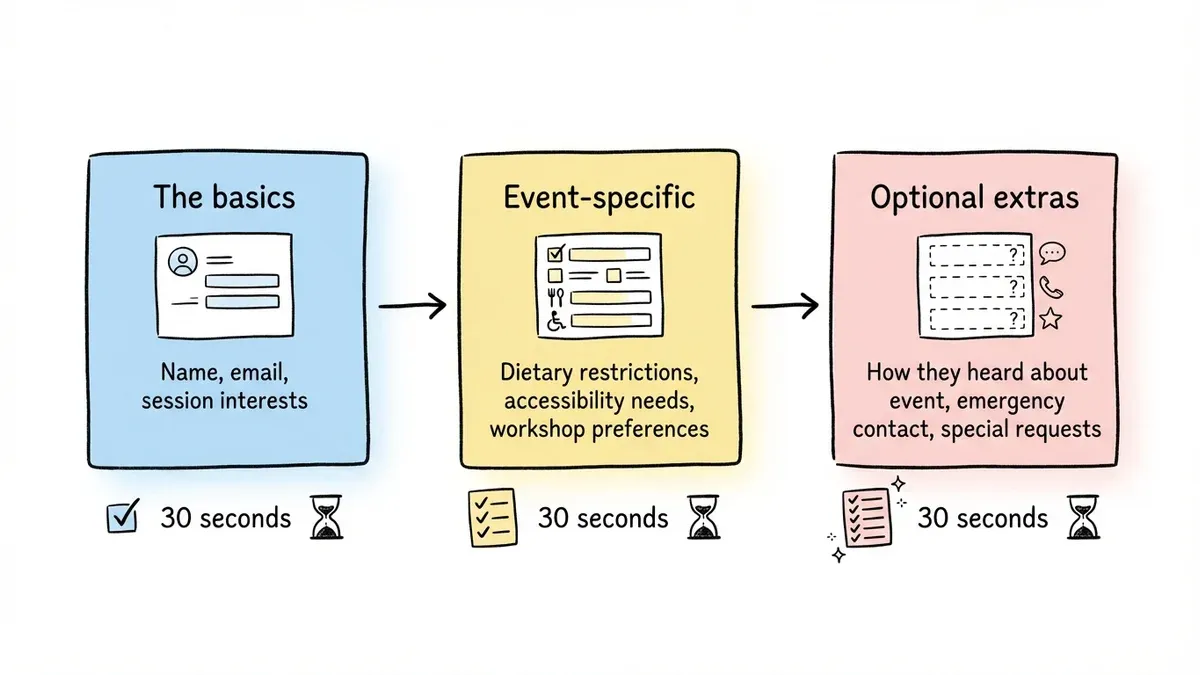 Three-page form structure flowchart showing progressive disclosure approach