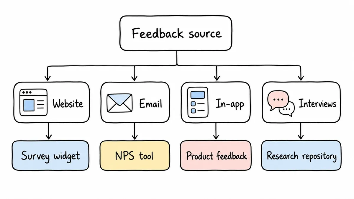 Decision tree matching feedback channels to suitable software tools