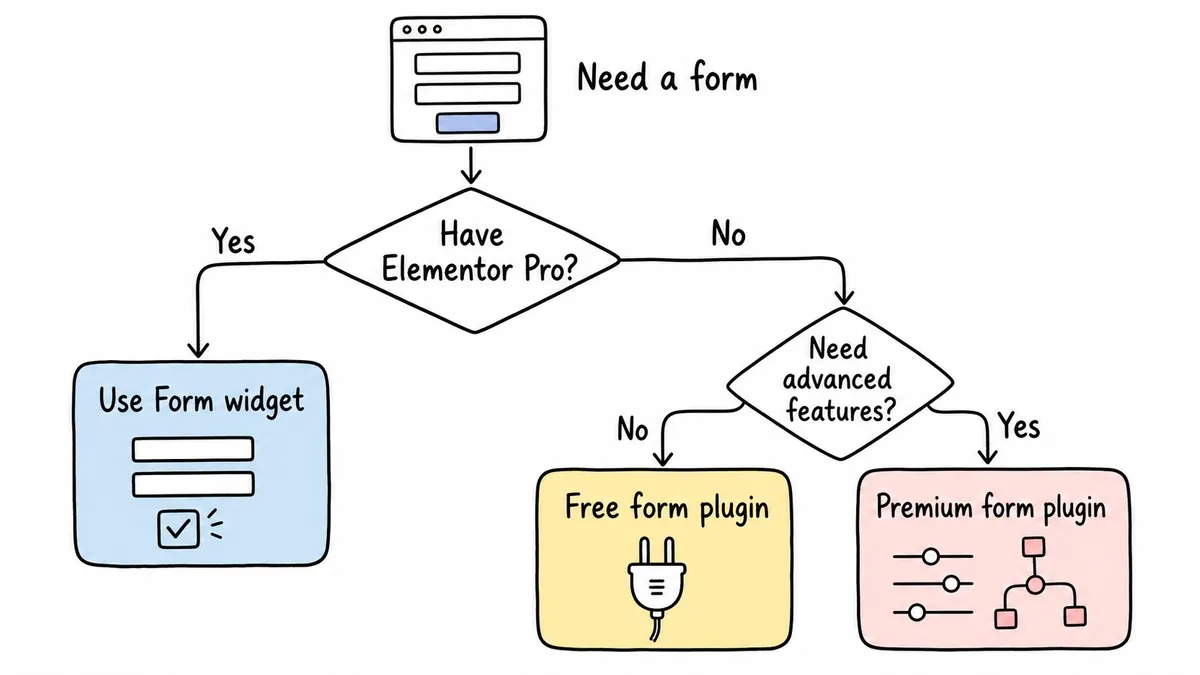 Decision tree for choosing an Elementor form solution
