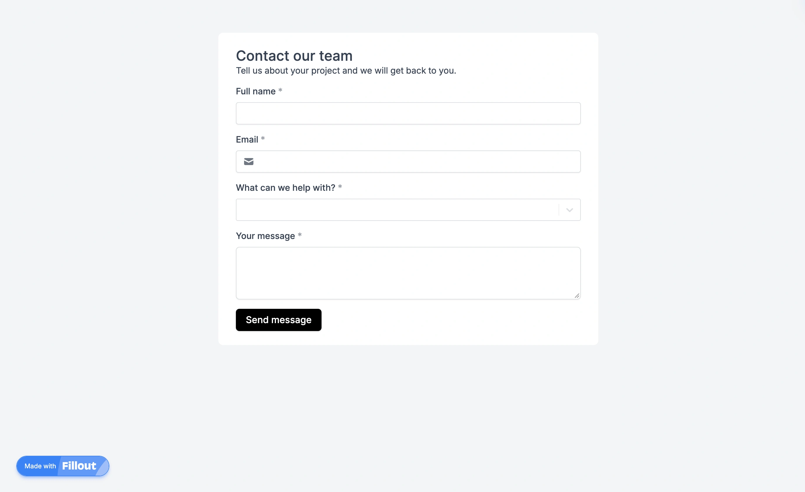 Respondent view of our sample contact form in Fillout