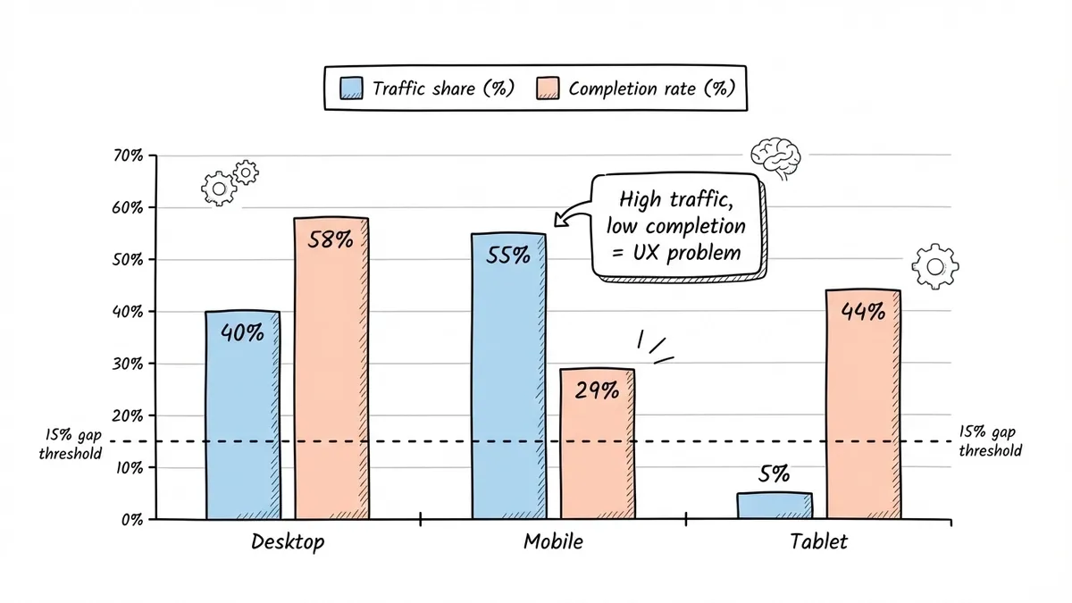 Bar chart comparing form completion rates on desktop, mobile, and tablet