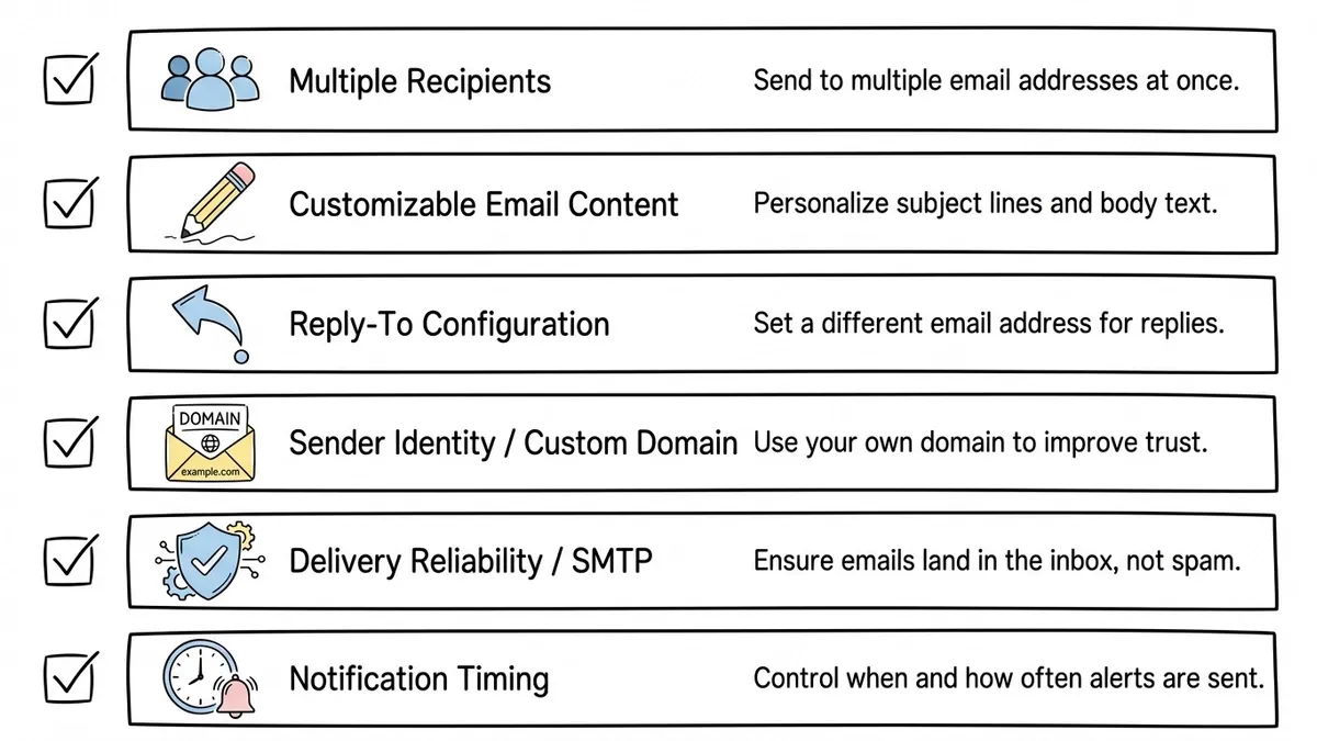 Checklist of six key email notification features to evaluate in form builders
