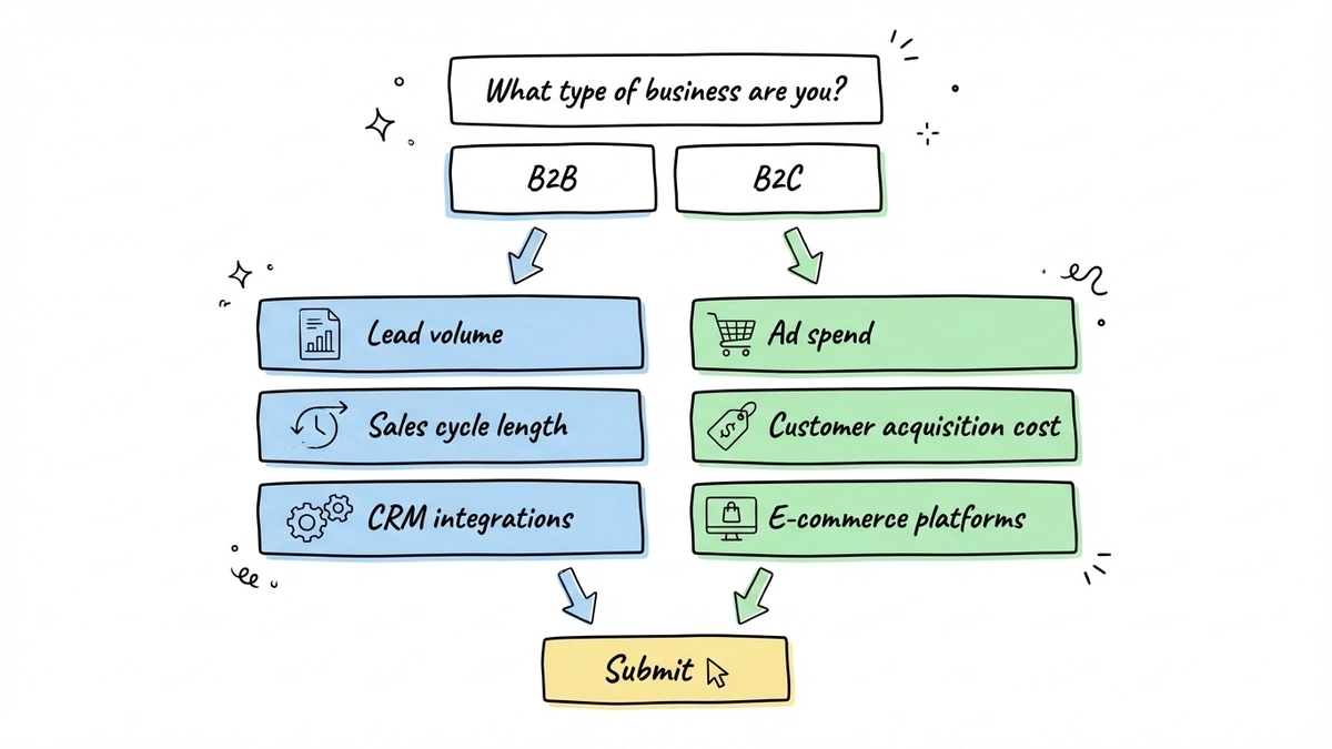 Branching form diagram showing two paths based on B2B or B2C answer