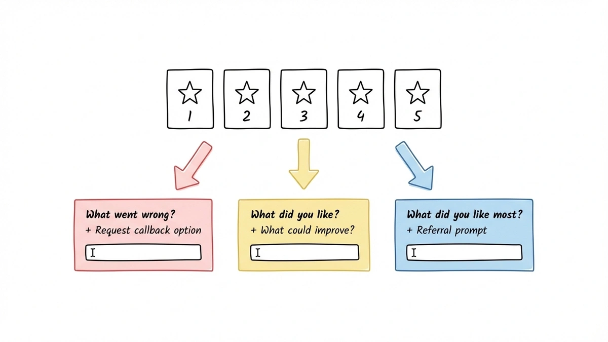Customer feedback form branching into different follow-up questions by star rating