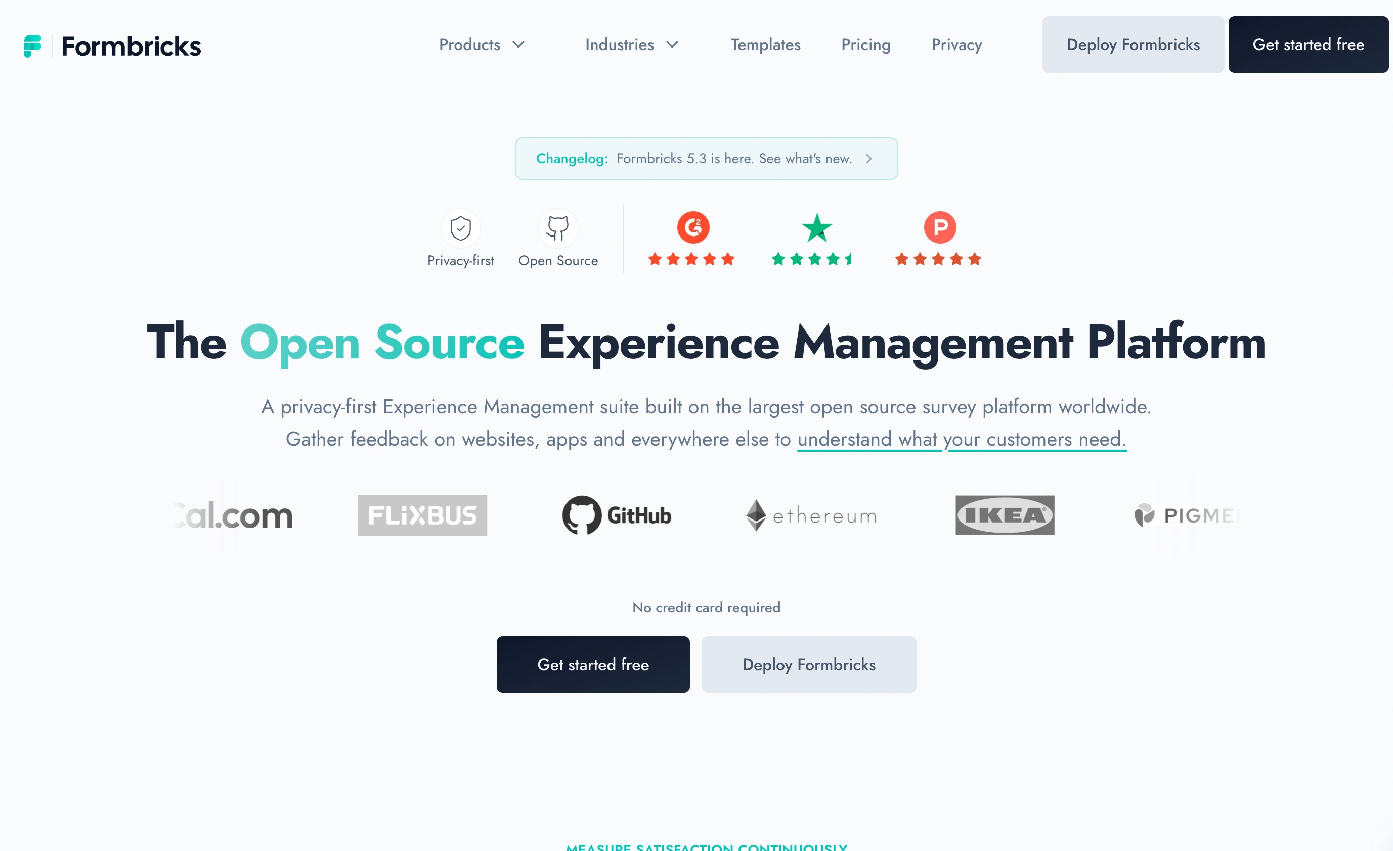 Formbricks landing page captured in September 2026