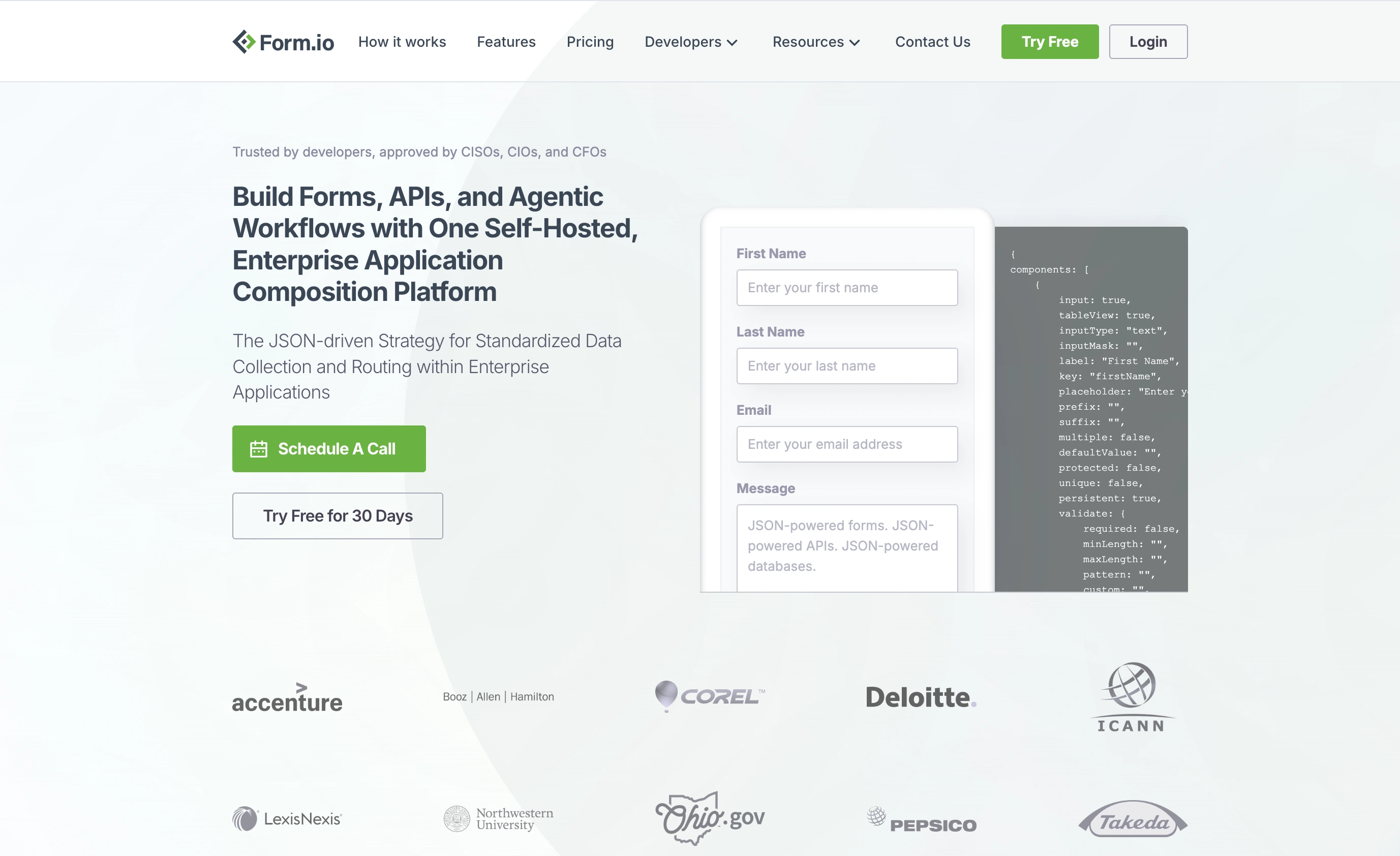 Form.io landing page captured in September 2026