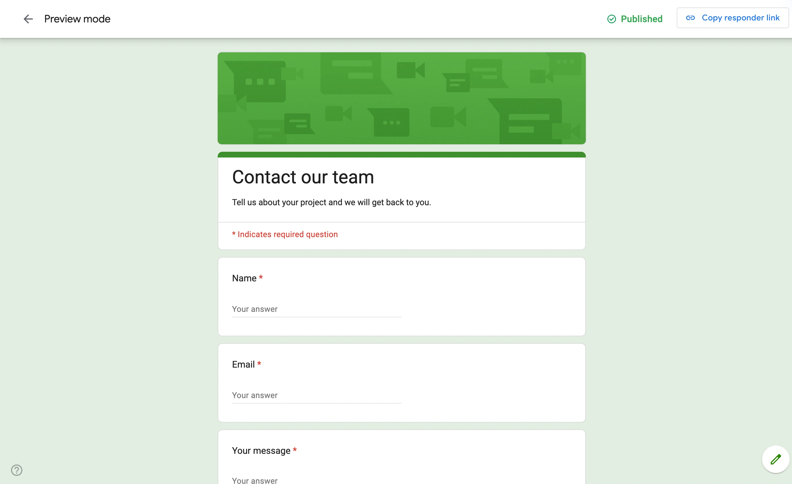 Respondent view of the sample form built with Google Forms
