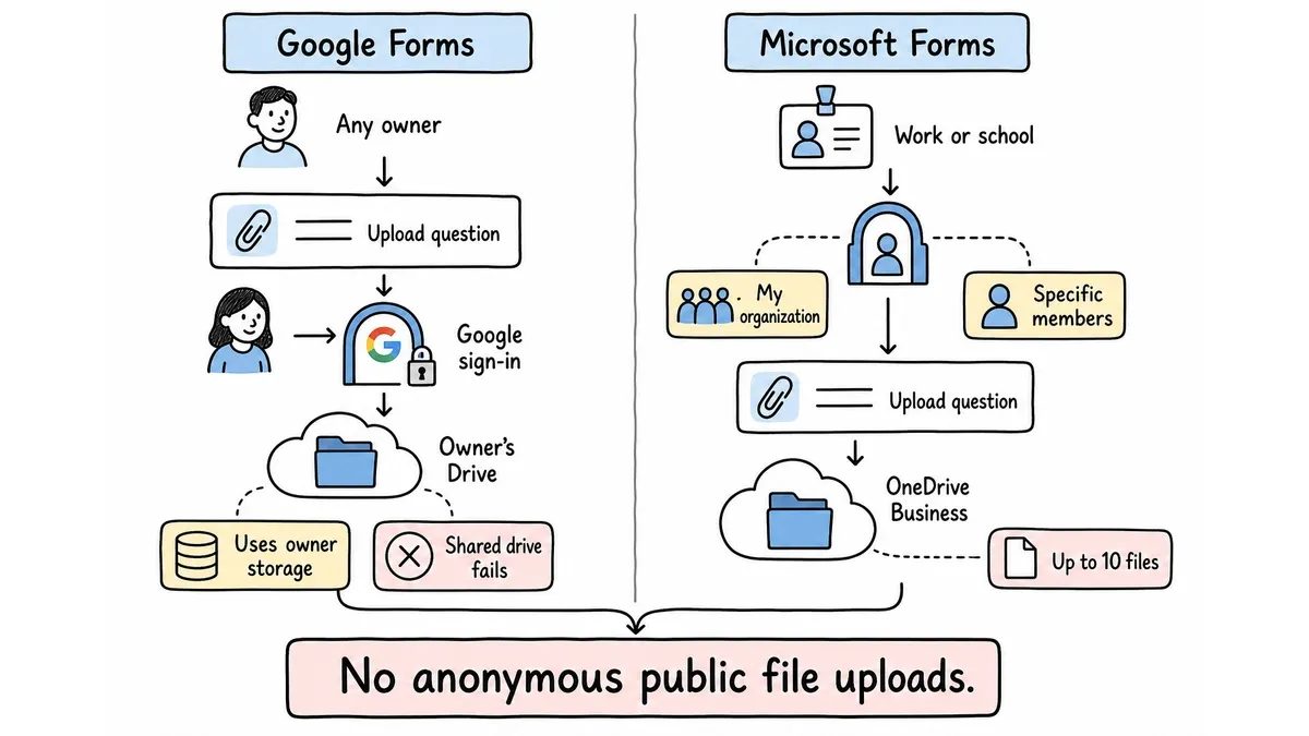 File upload eligibility for Google Forms and Microsoft Forms