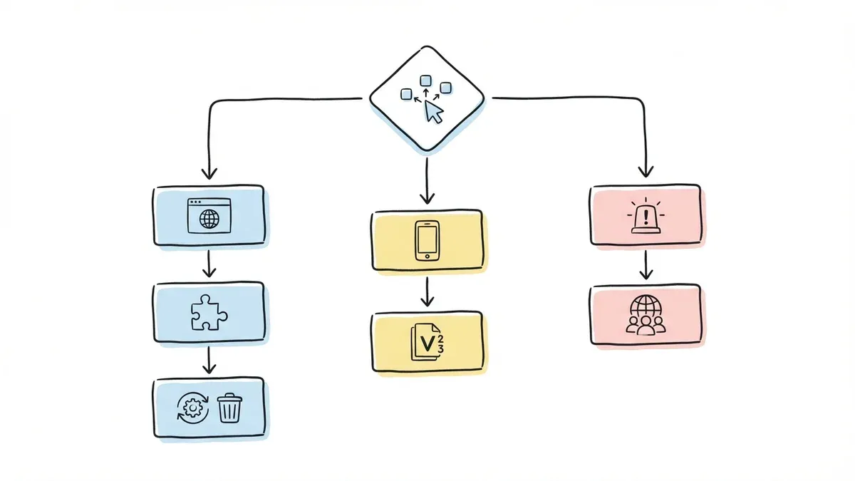 Flowchart showing conditional logic paths for different bug types