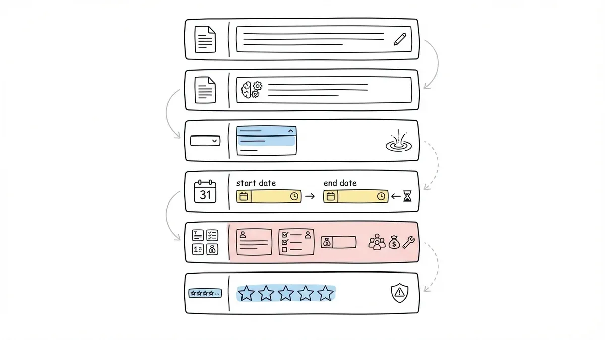 Change request form layout showing core fields and information flow