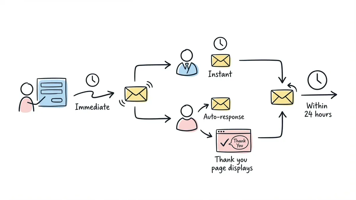Contact form notification workflow diagram from submission to response