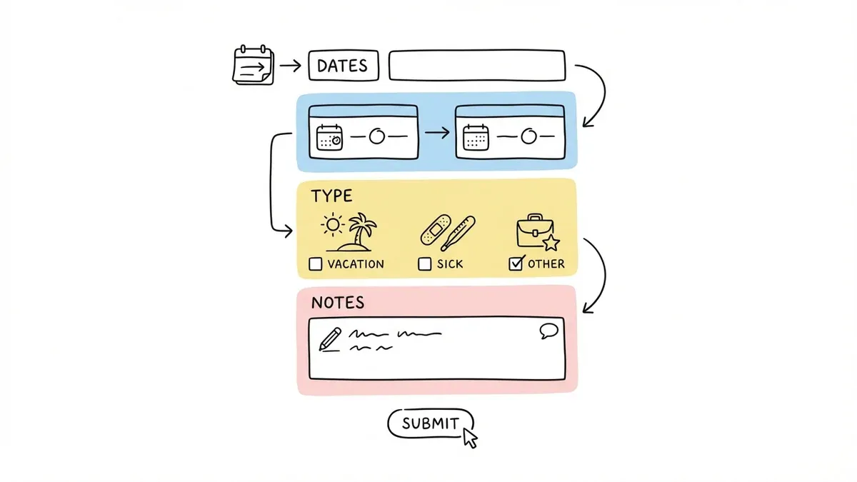 Time off request form layout showing organized field sections
