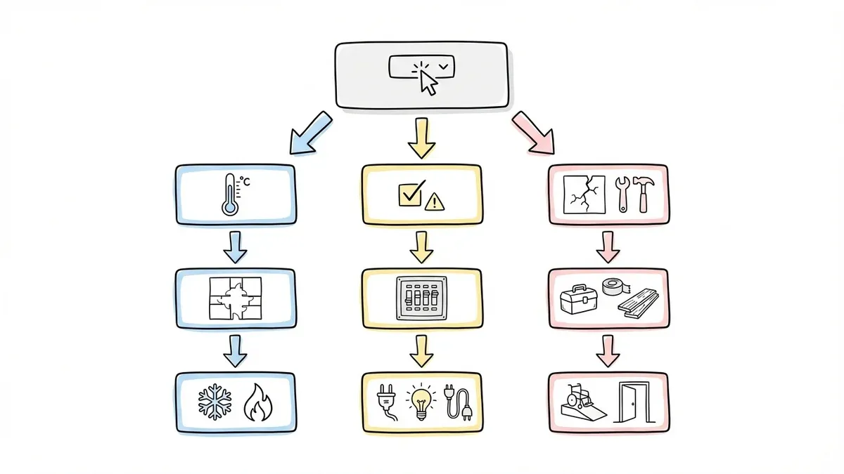 Flowchart showing conditional form fields based on maintenance request type