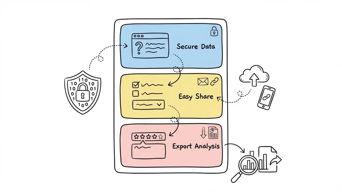 Exit interview form structure showing three sections with question flow
