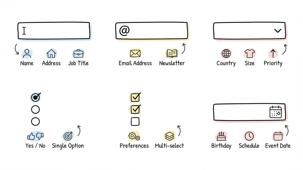 Diagram showing optimal field types for different question categories
