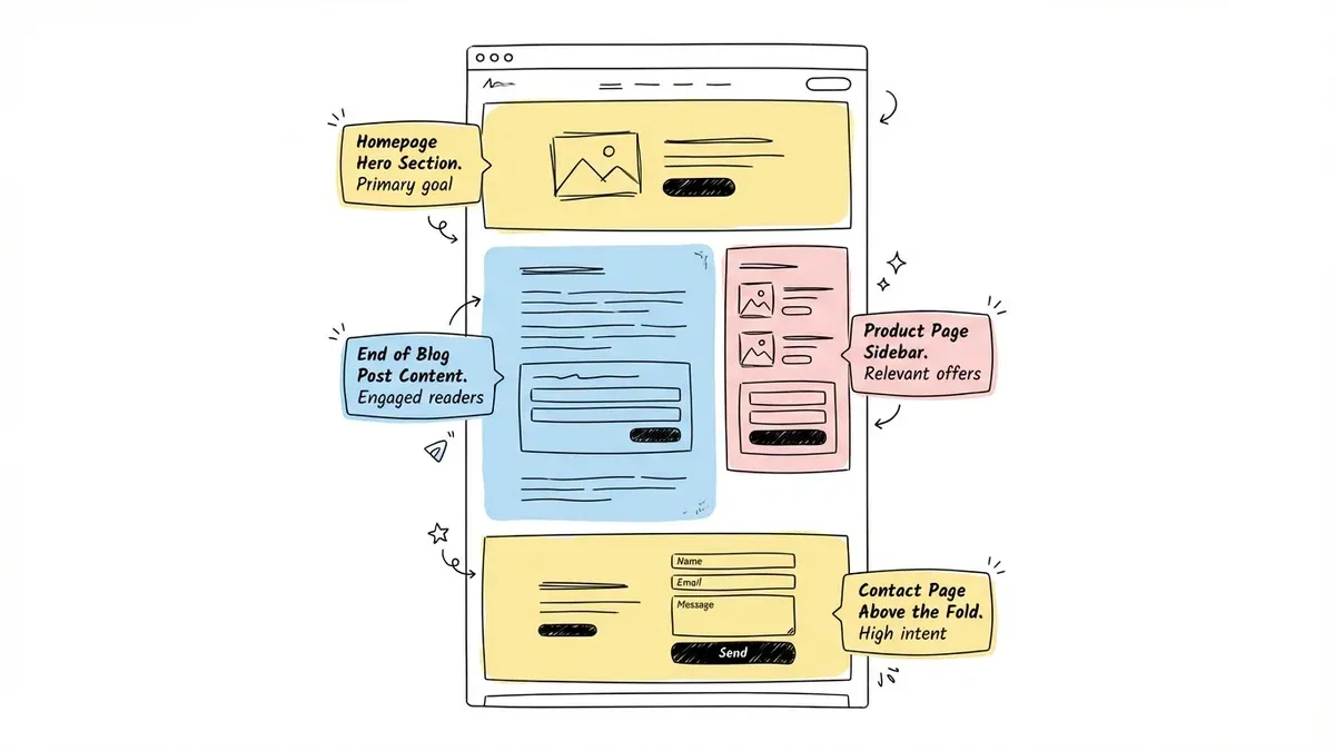 Website layout diagram showing optimal form placement locations