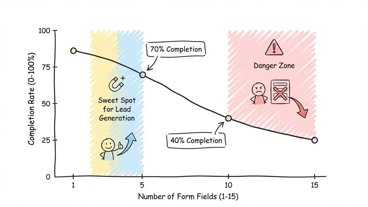 Chart showing form completion rates decreasing as field count increases