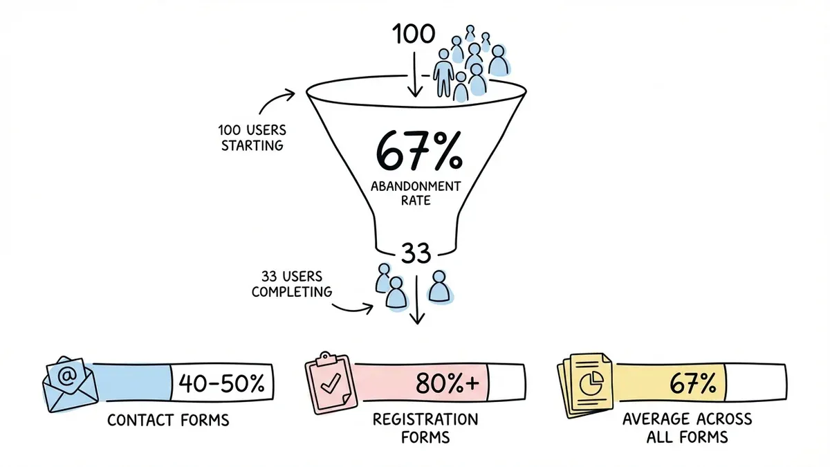 Form abandonment funnel showing 67% average drop-off rate