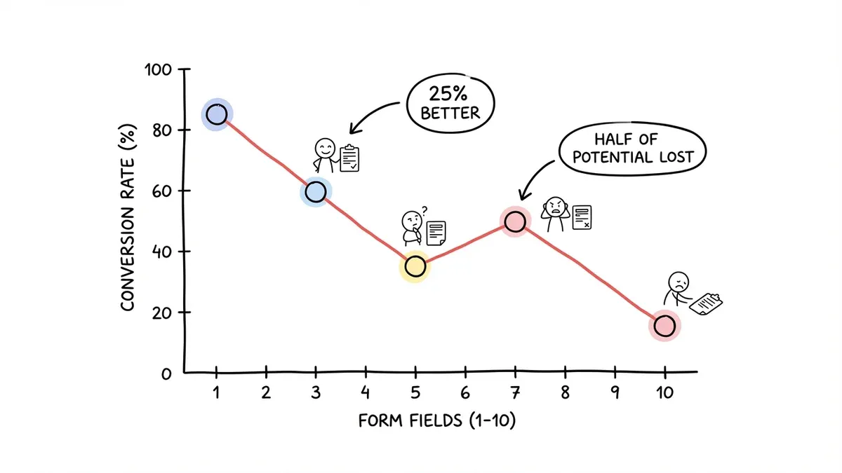 Chart showing conversion rates decrease as field count increases