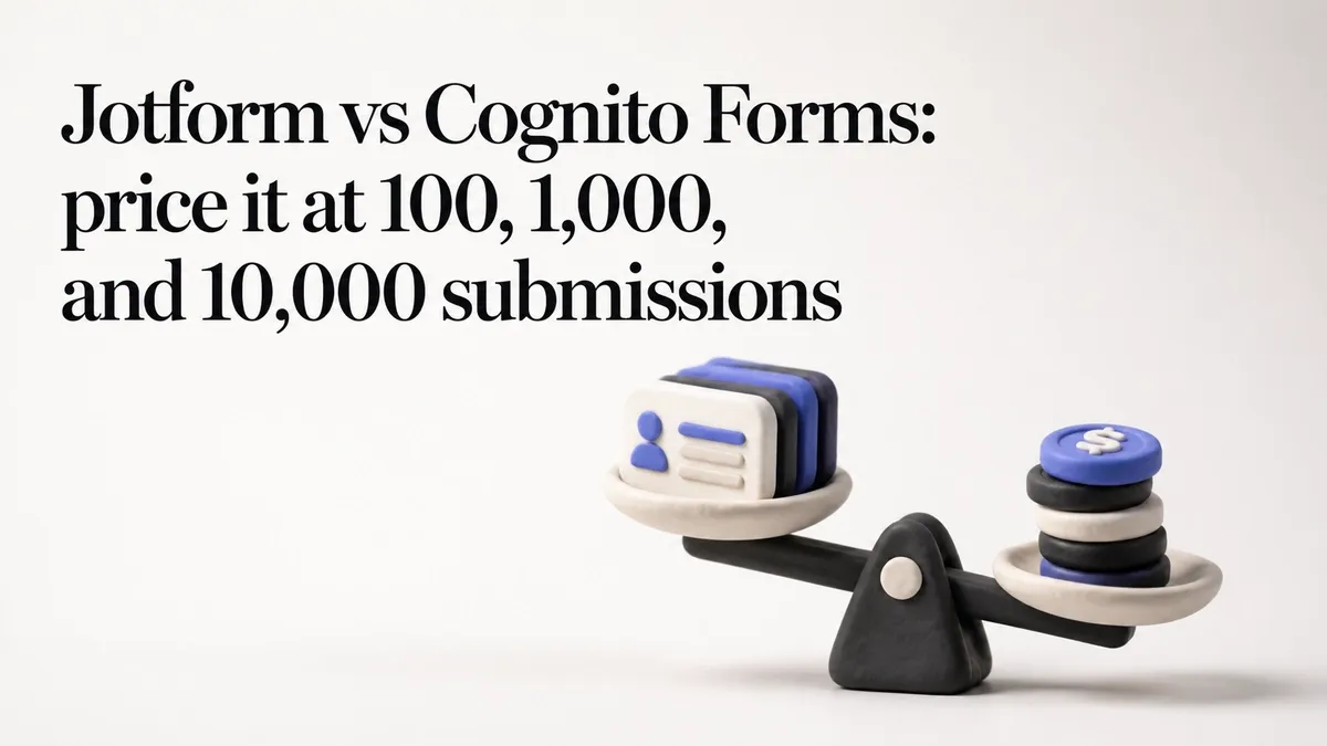 Jotform vs Cognito Forms: price it at 100, 1,000, and 10,000 submissions