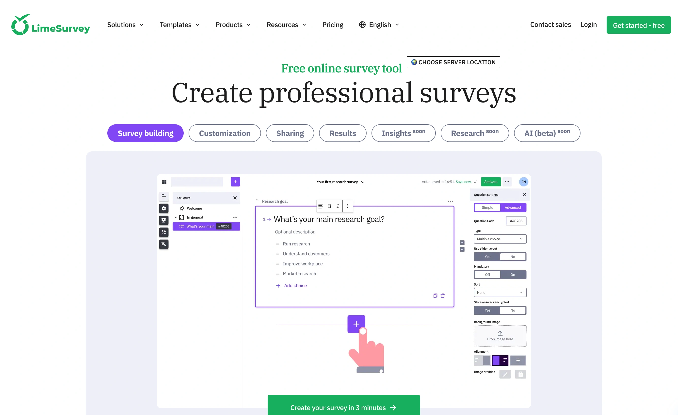 LimeSurvey landing page captured in September 2026