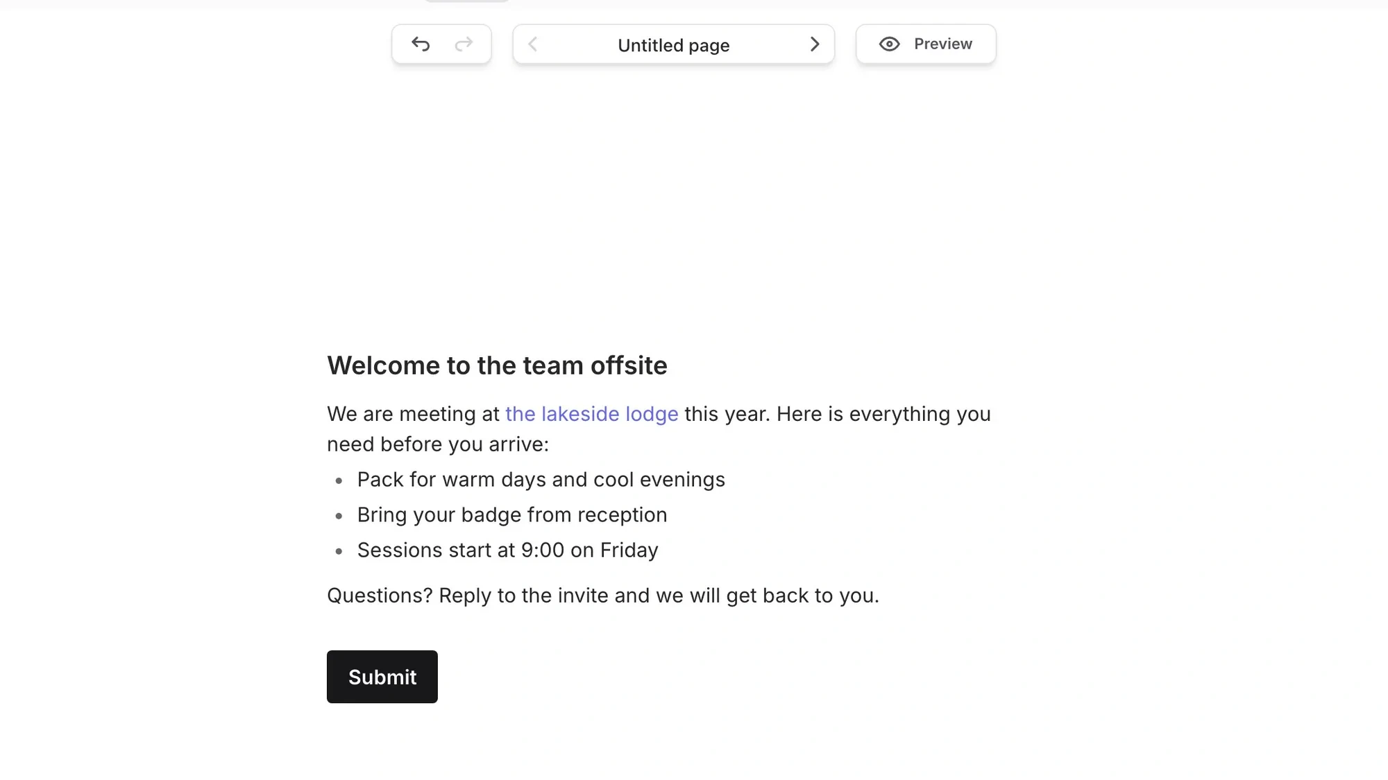 Undo and redo buttons beside the page navigator and Preview button in the Fomr editor