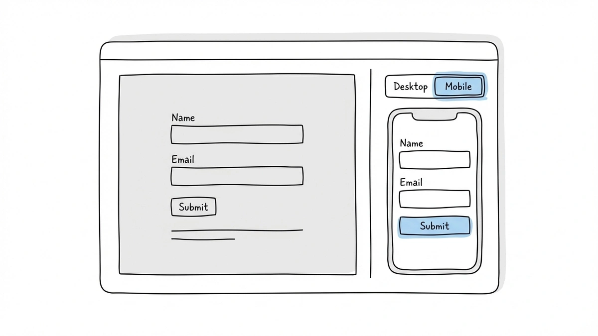 Form builder editor interface displaying mobile preview mode next to desktop layout