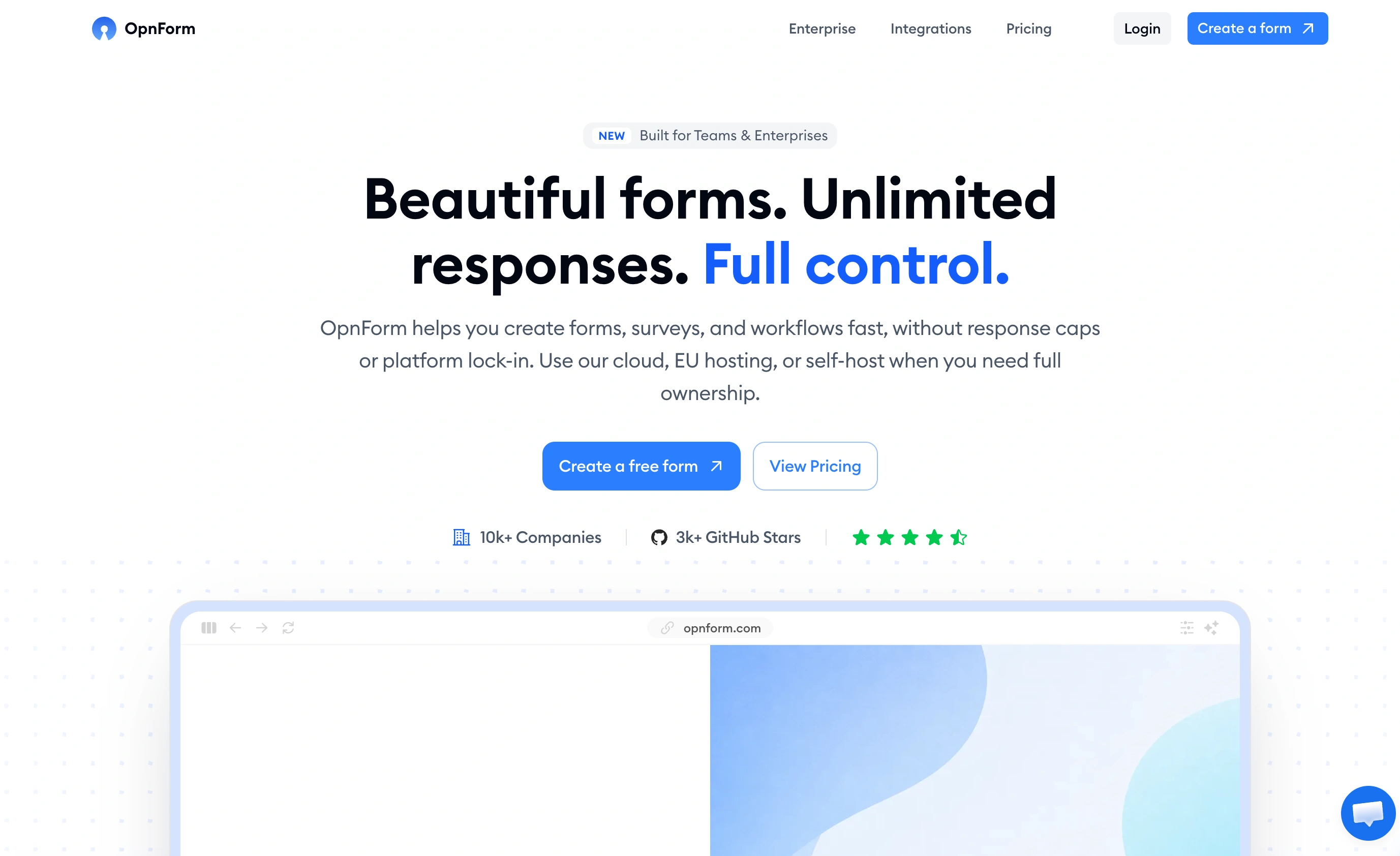 OpnForm landing page captured in September 2026