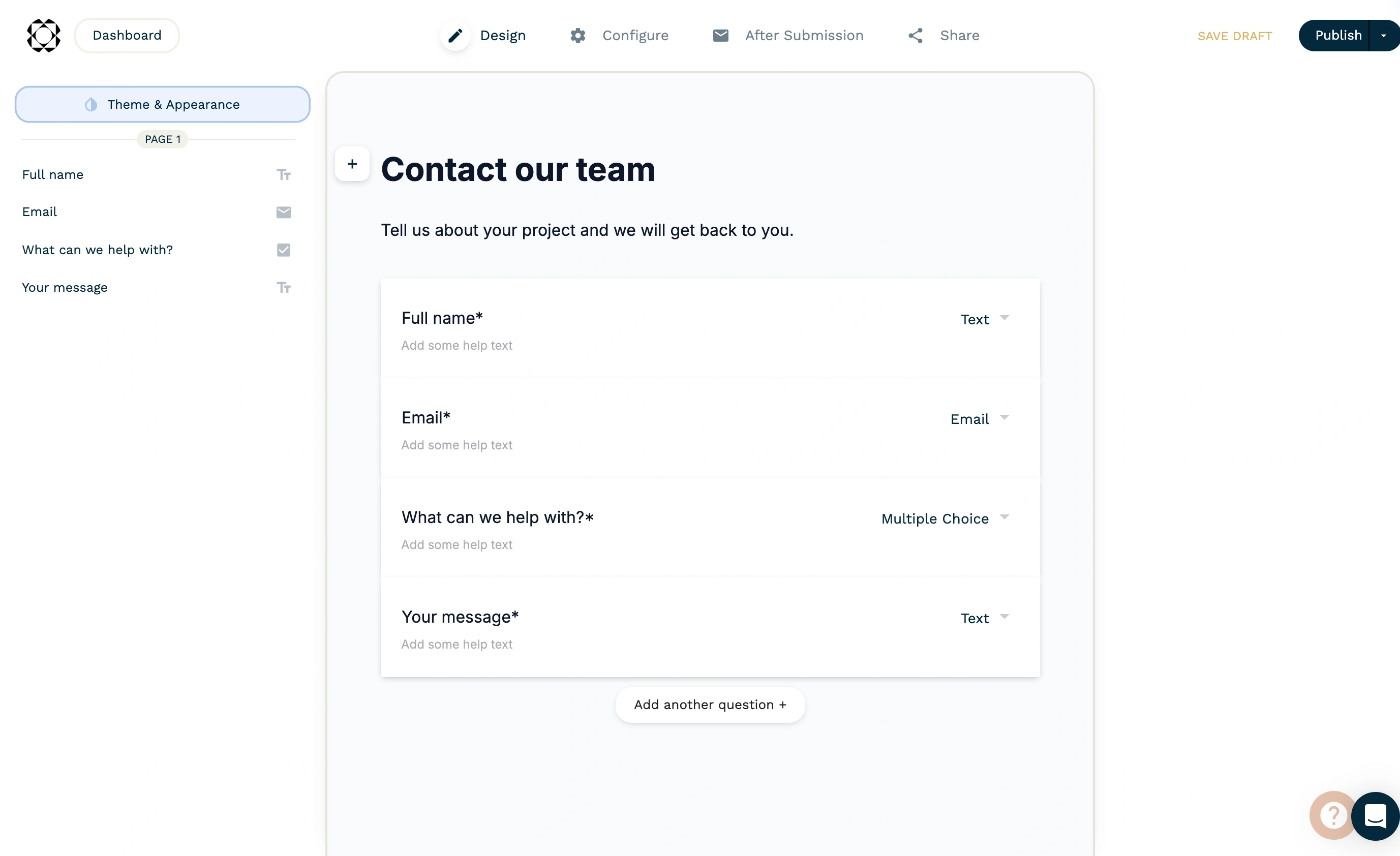 Paperform editor showing the sample form