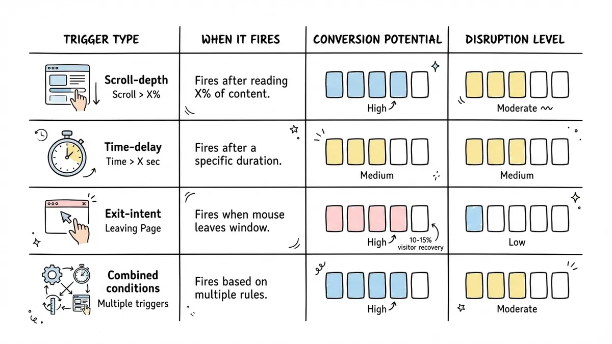 Comparison of popup timing strategies with conversion impact