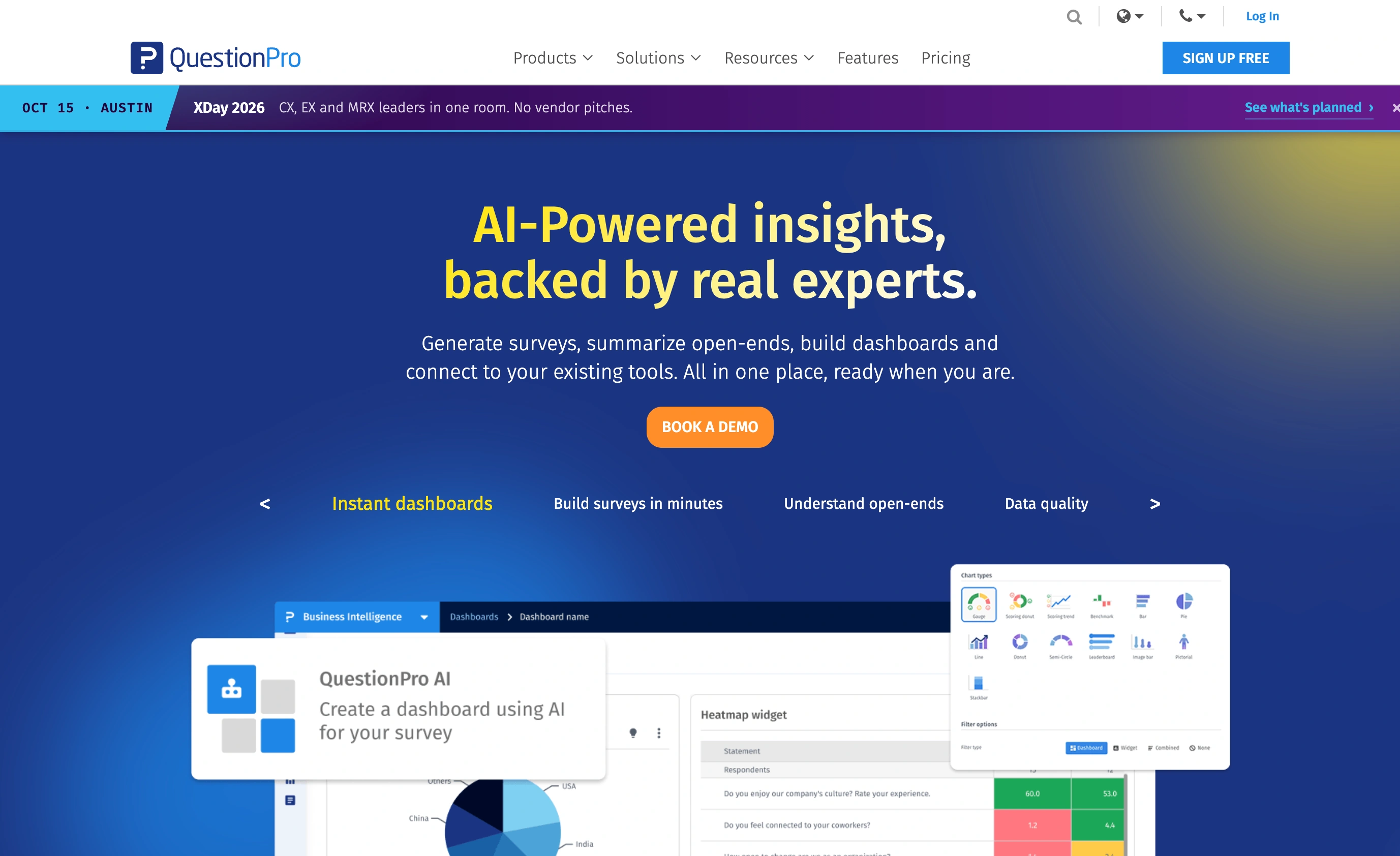 QuestionPro homepage, captured in September 2026