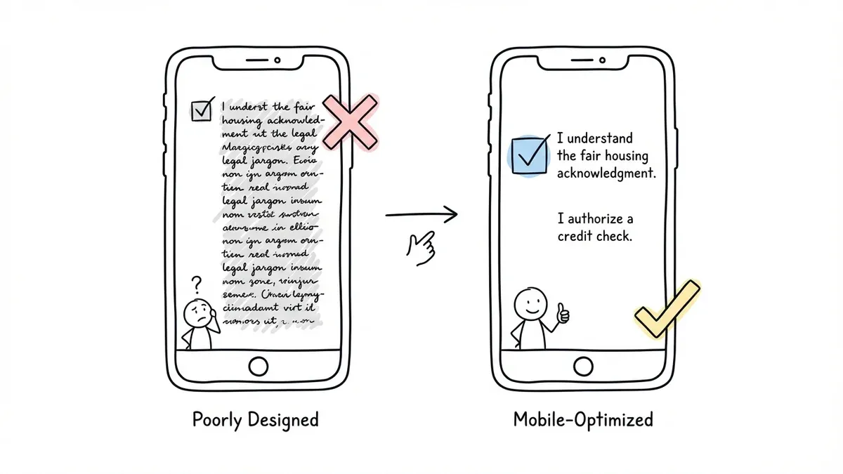 Side-by-side comparison of mobile-optimized versus poorly designed rental forms