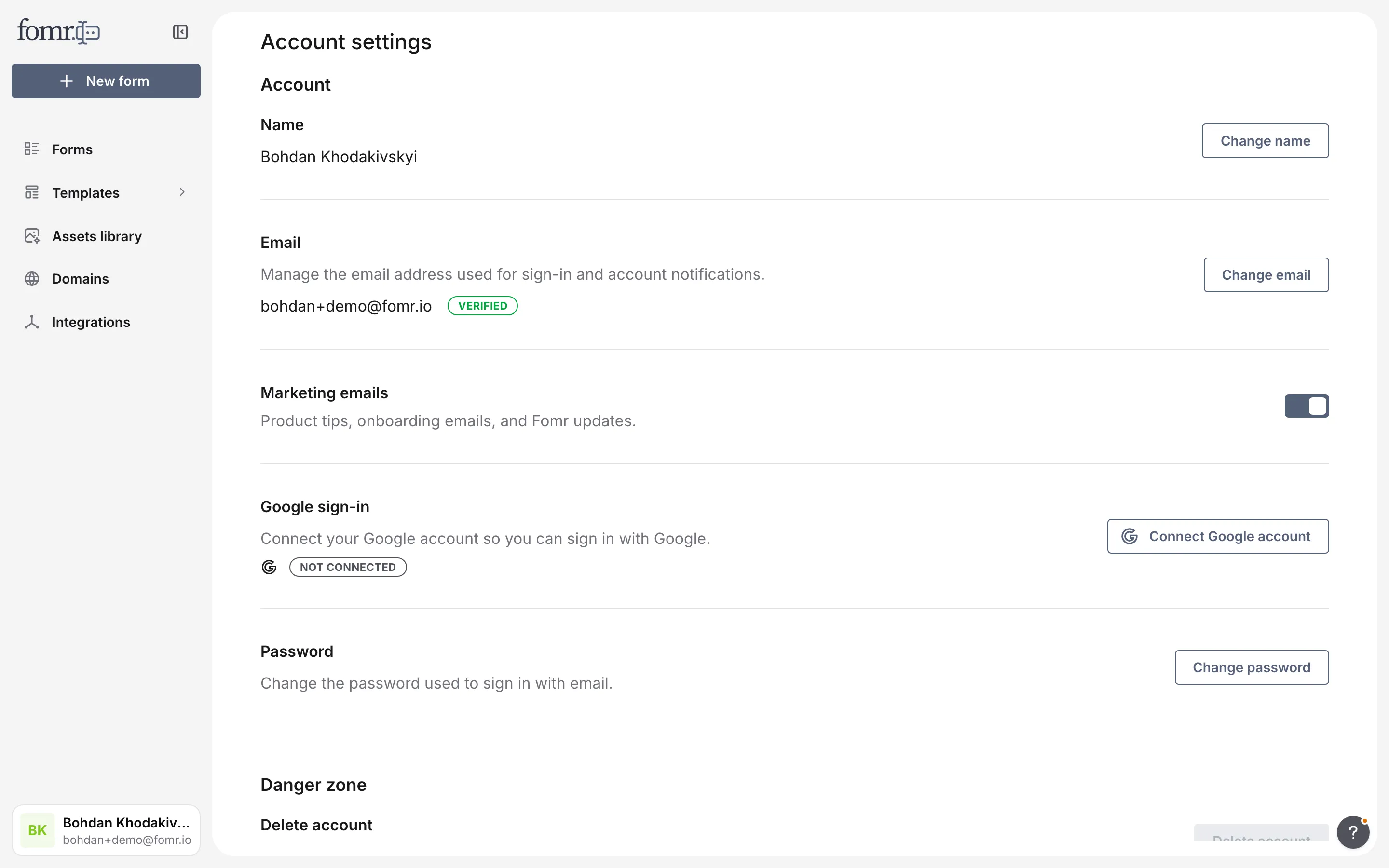Account settings