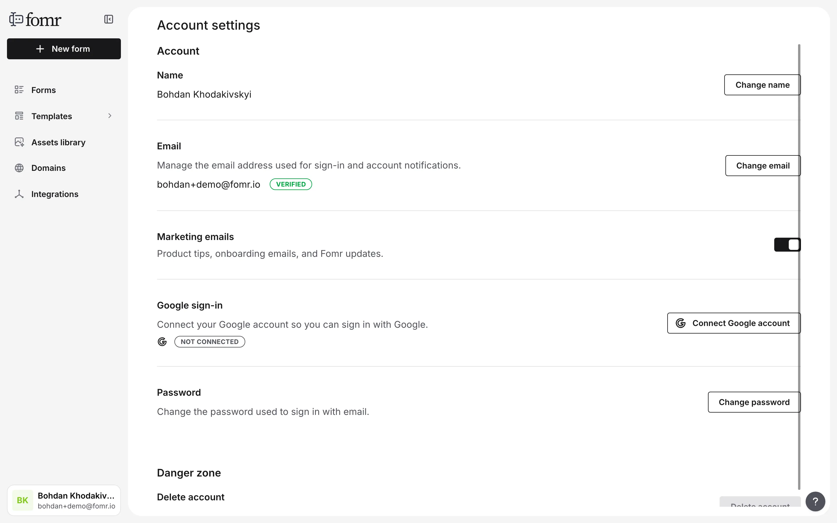 Account settings