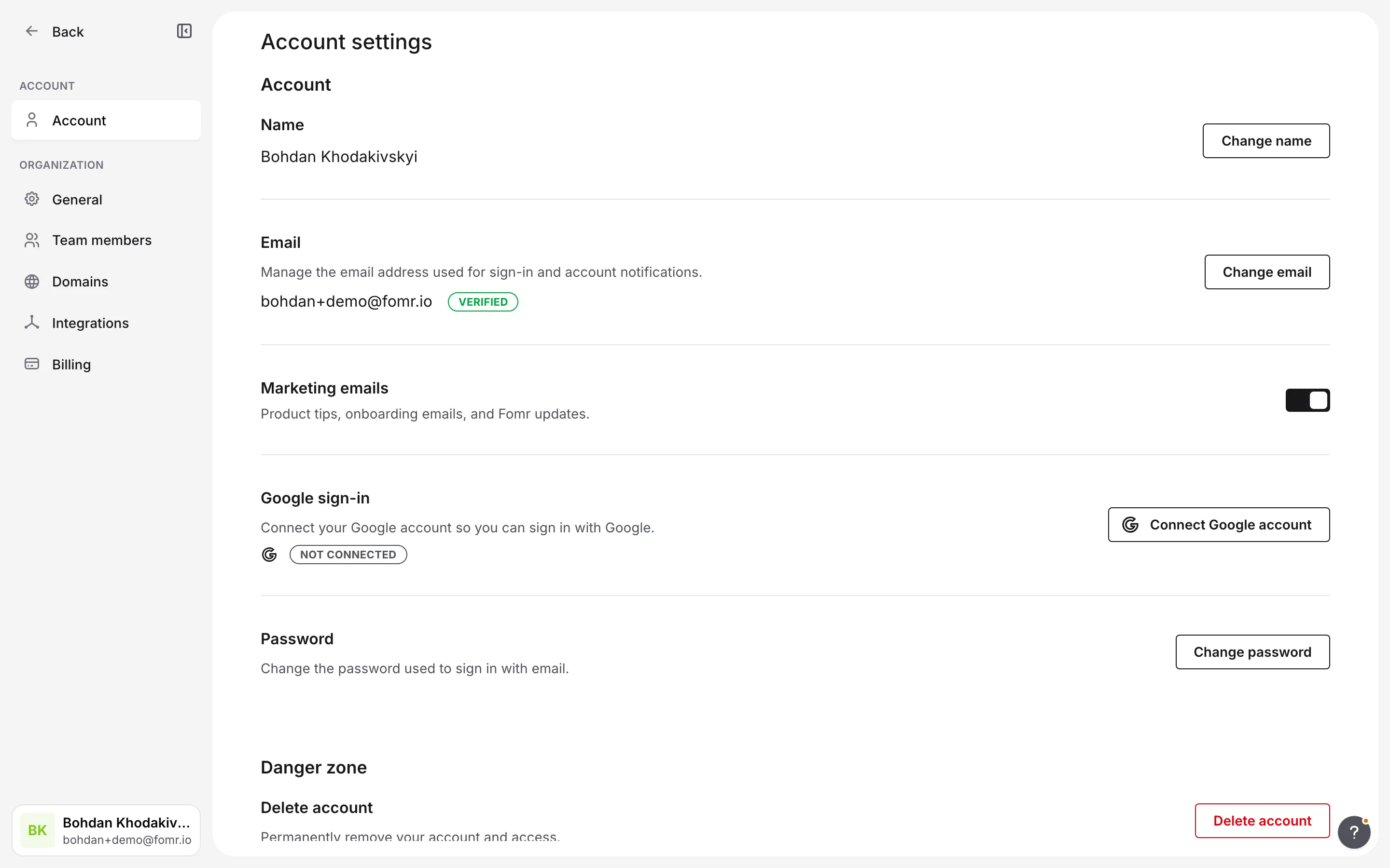 Account settings