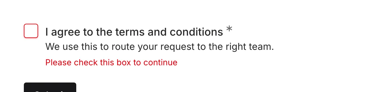 Validation error on unchecked required checkbox