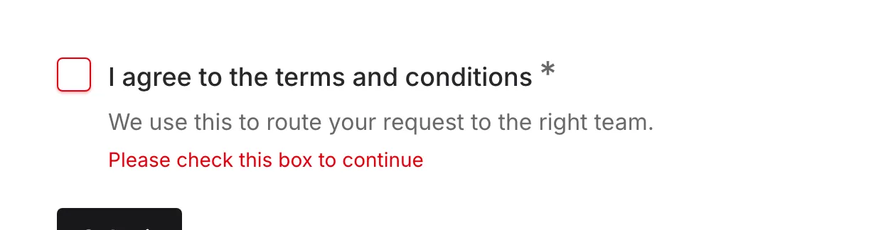 Validation error on unchecked required checkbox