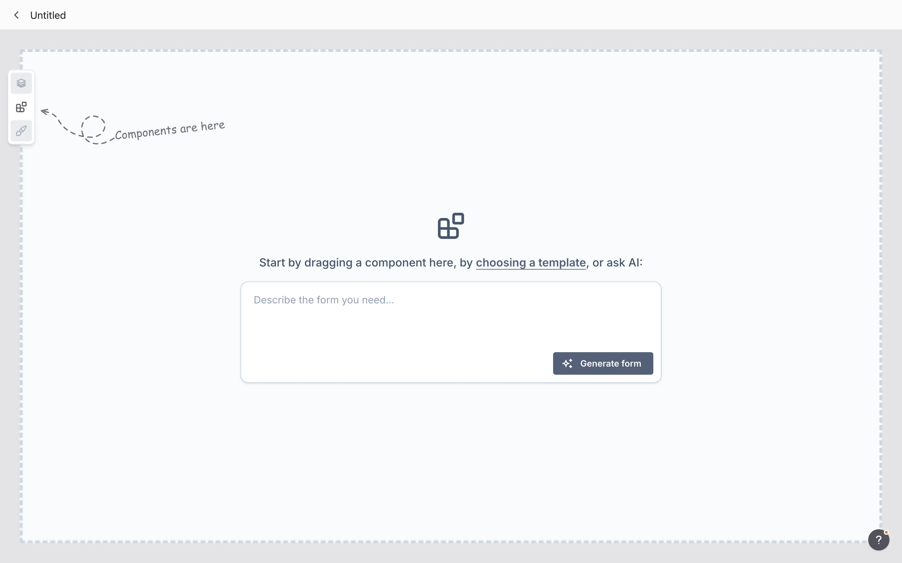 The Create with AI prompt on an empty canvas