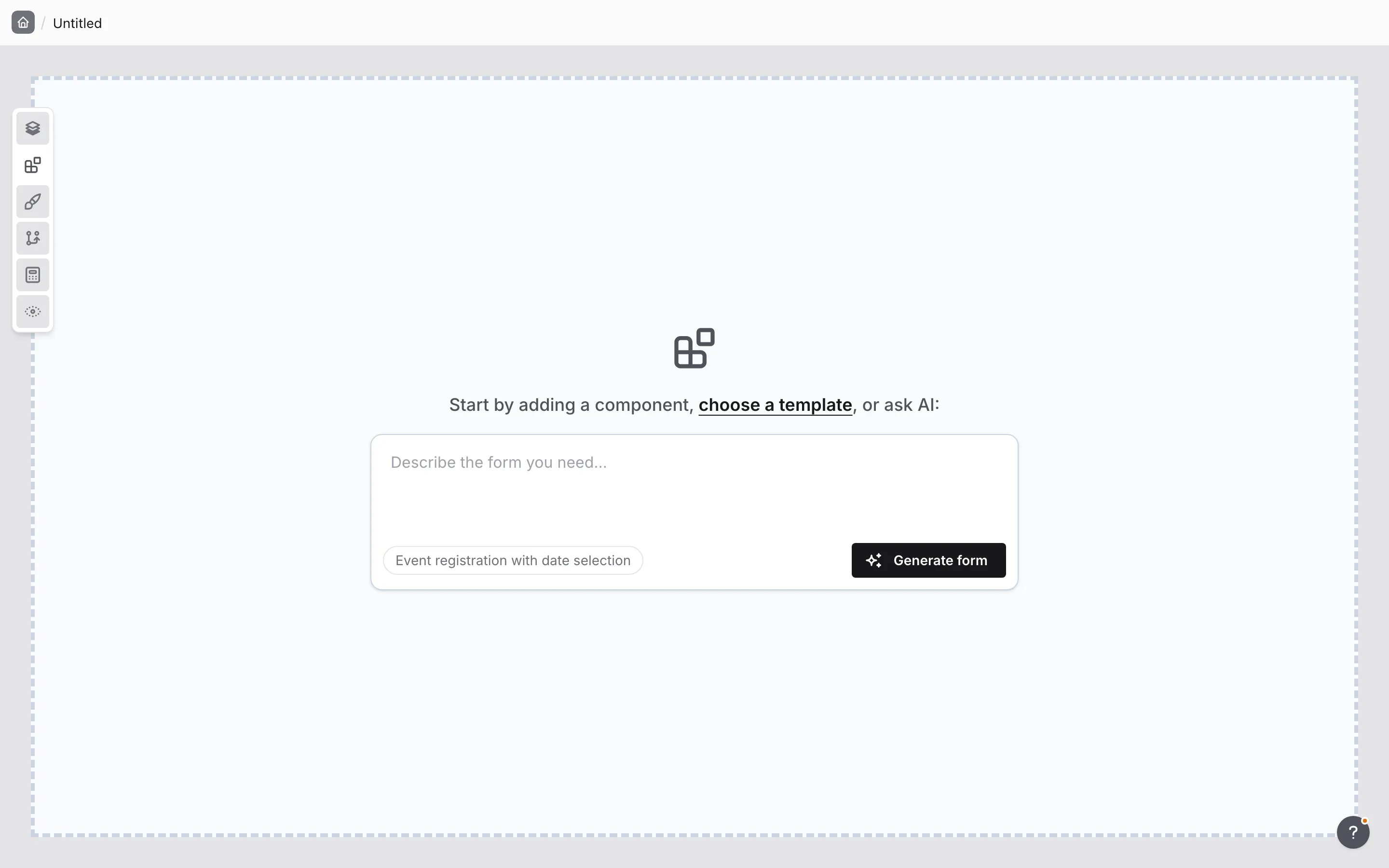The Create with AI prompt on an empty canvas