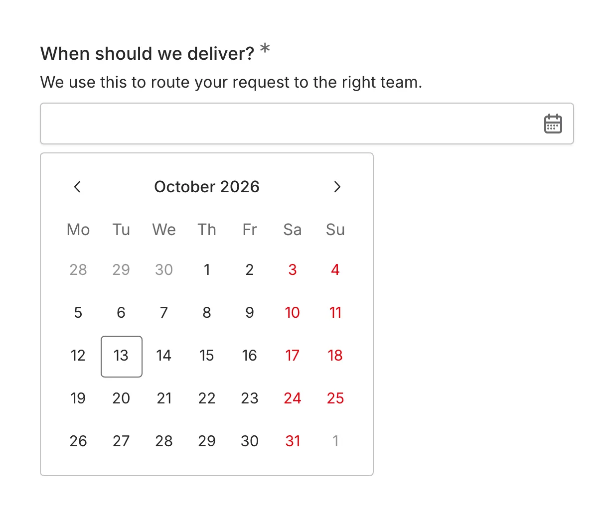 The calendar popup