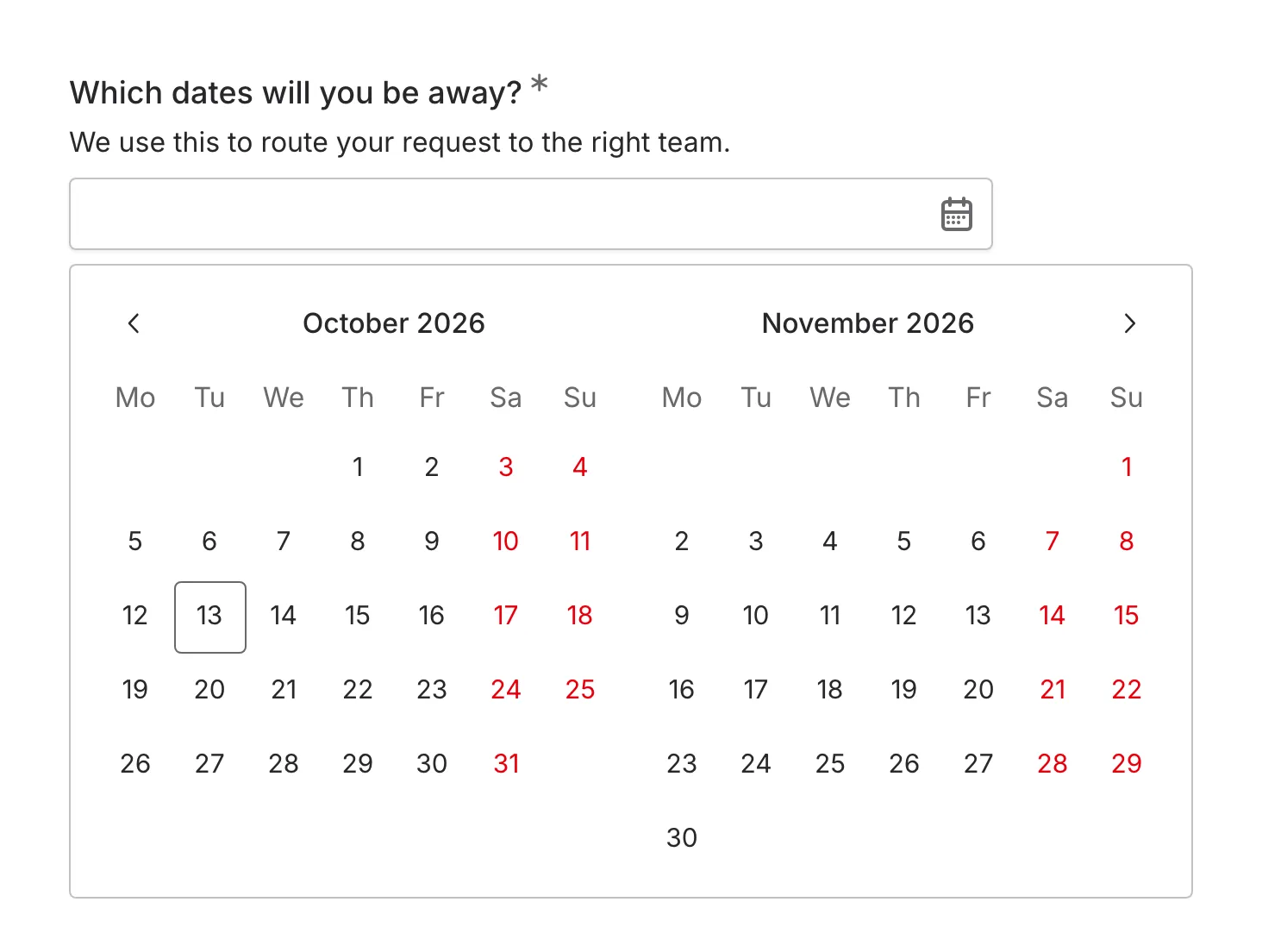 Selecting the start date
