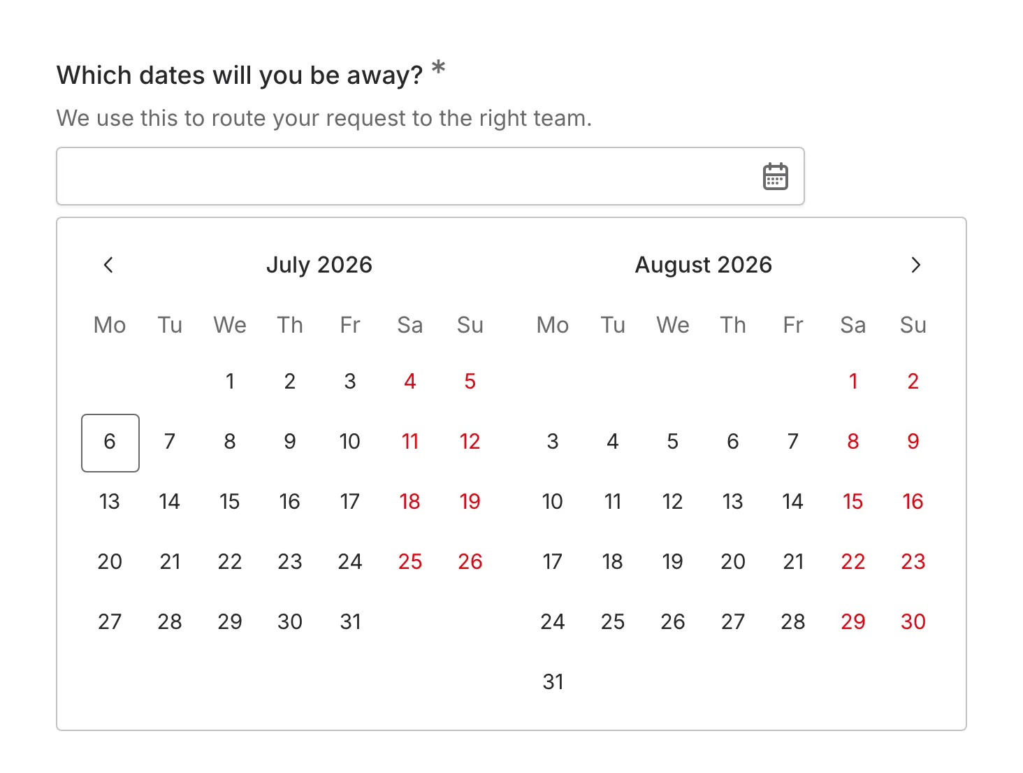 Selecting the start date