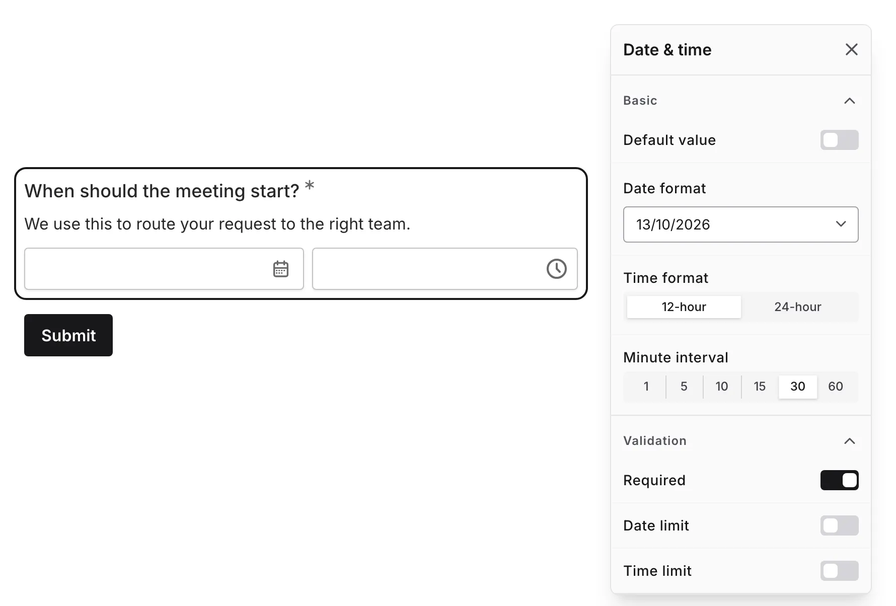 The date format options