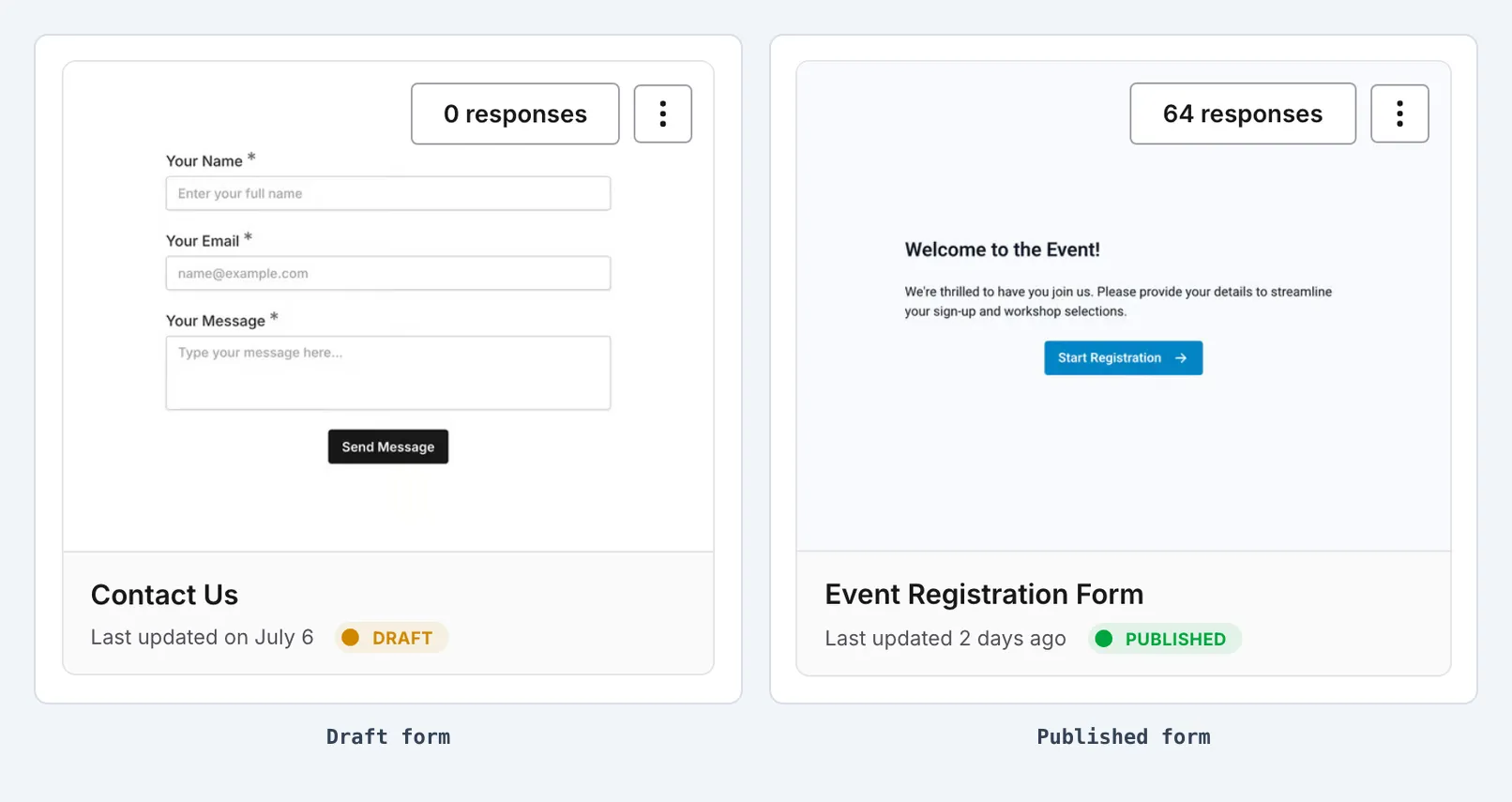 The visual difference between draft and published states