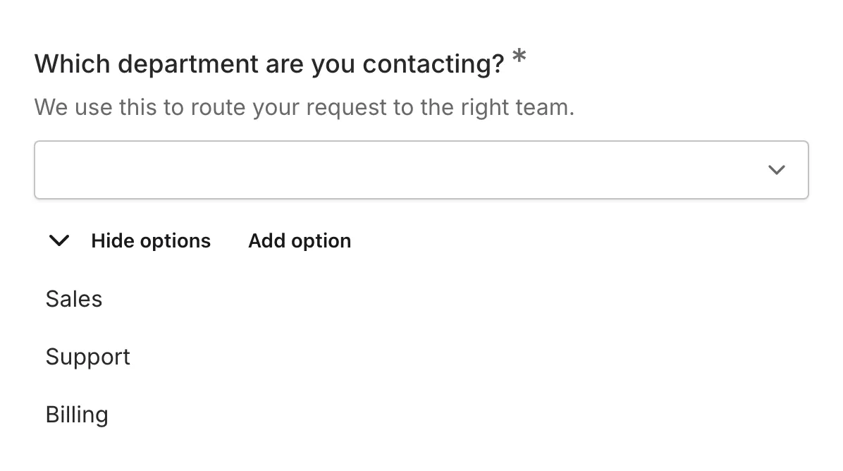 A dropdown component both closed and expanded