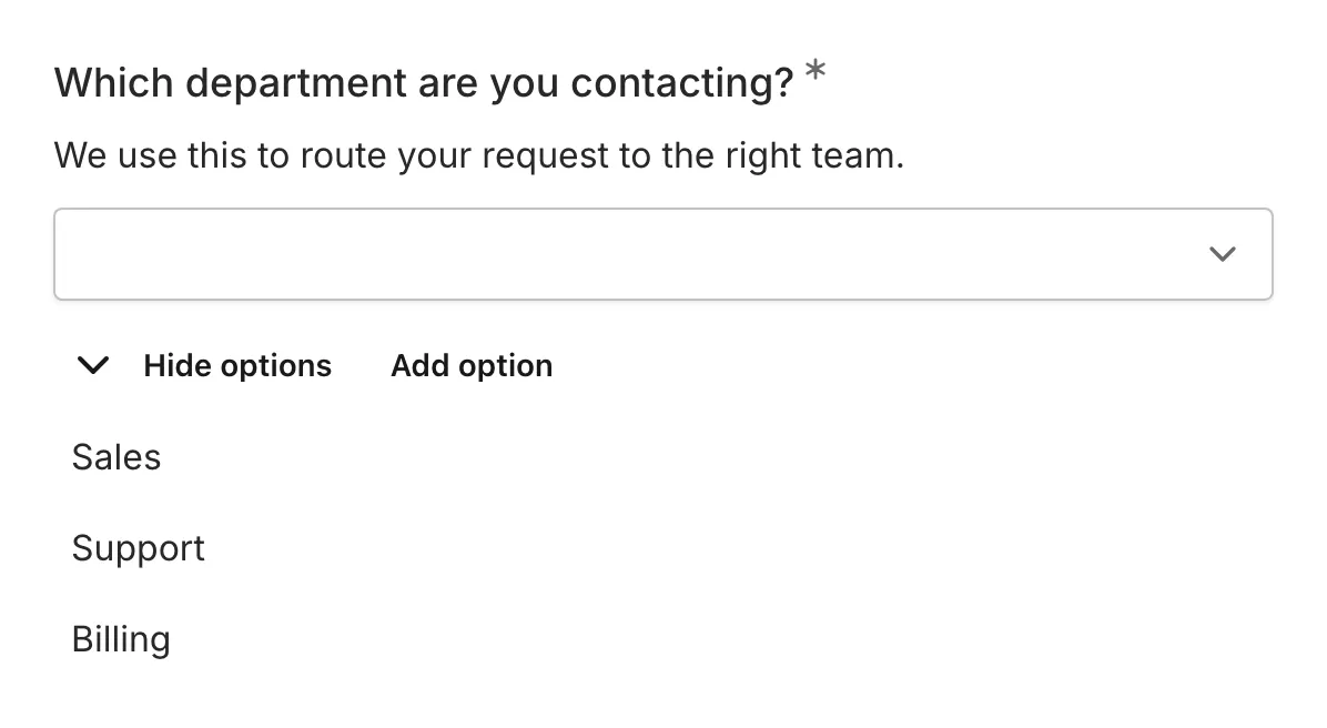 A dropdown component both closed and expanded