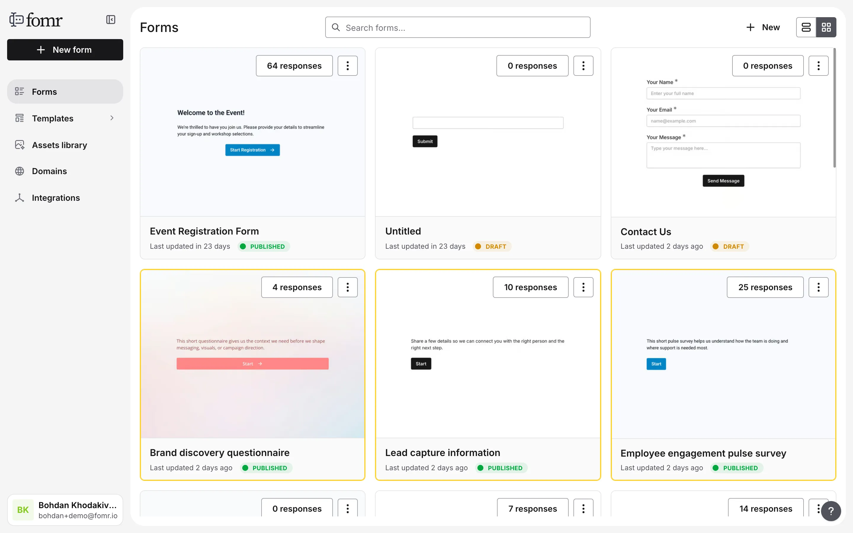 The Fomr forms dashboard with the New form button